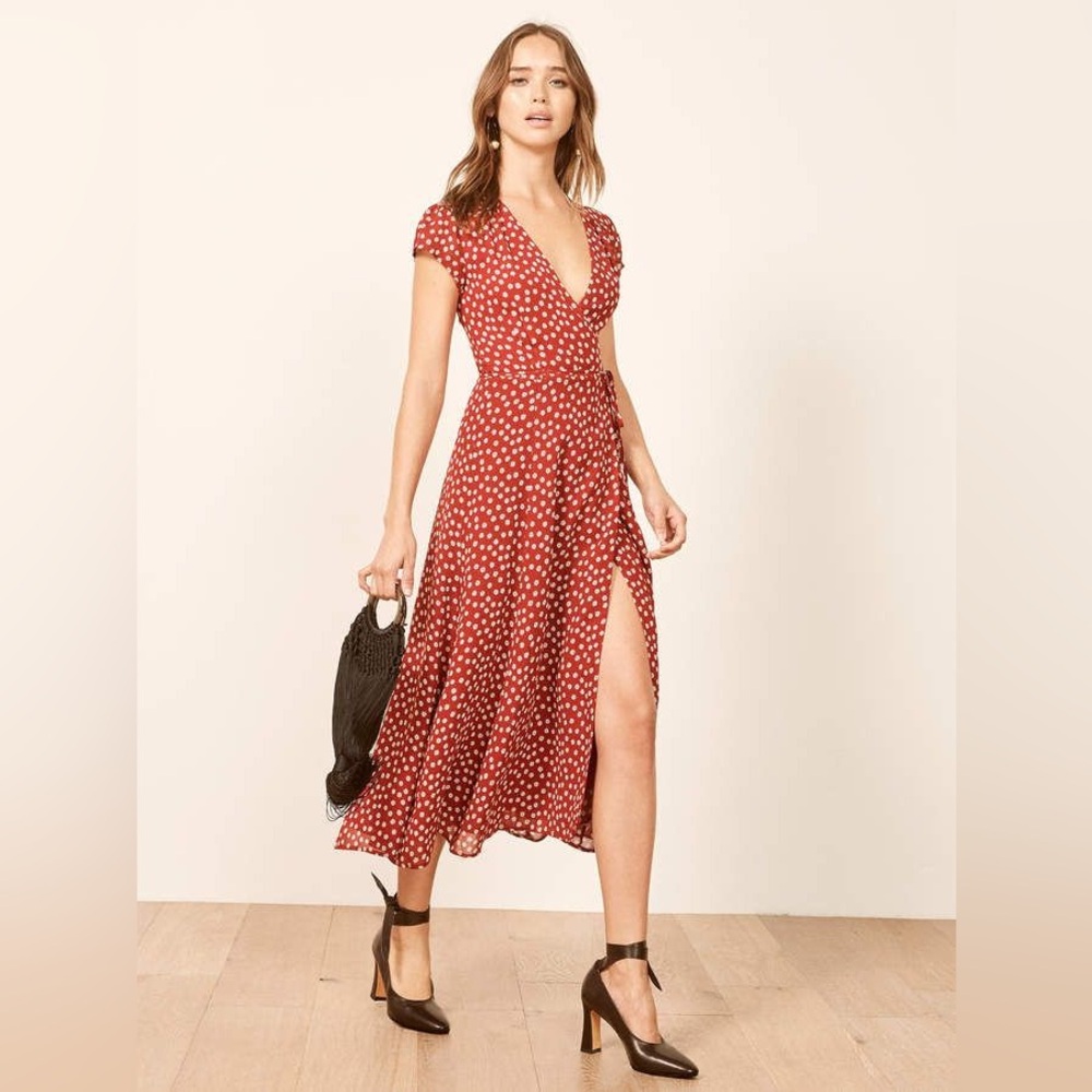 Reformation Red Floral Carina Dress Medium